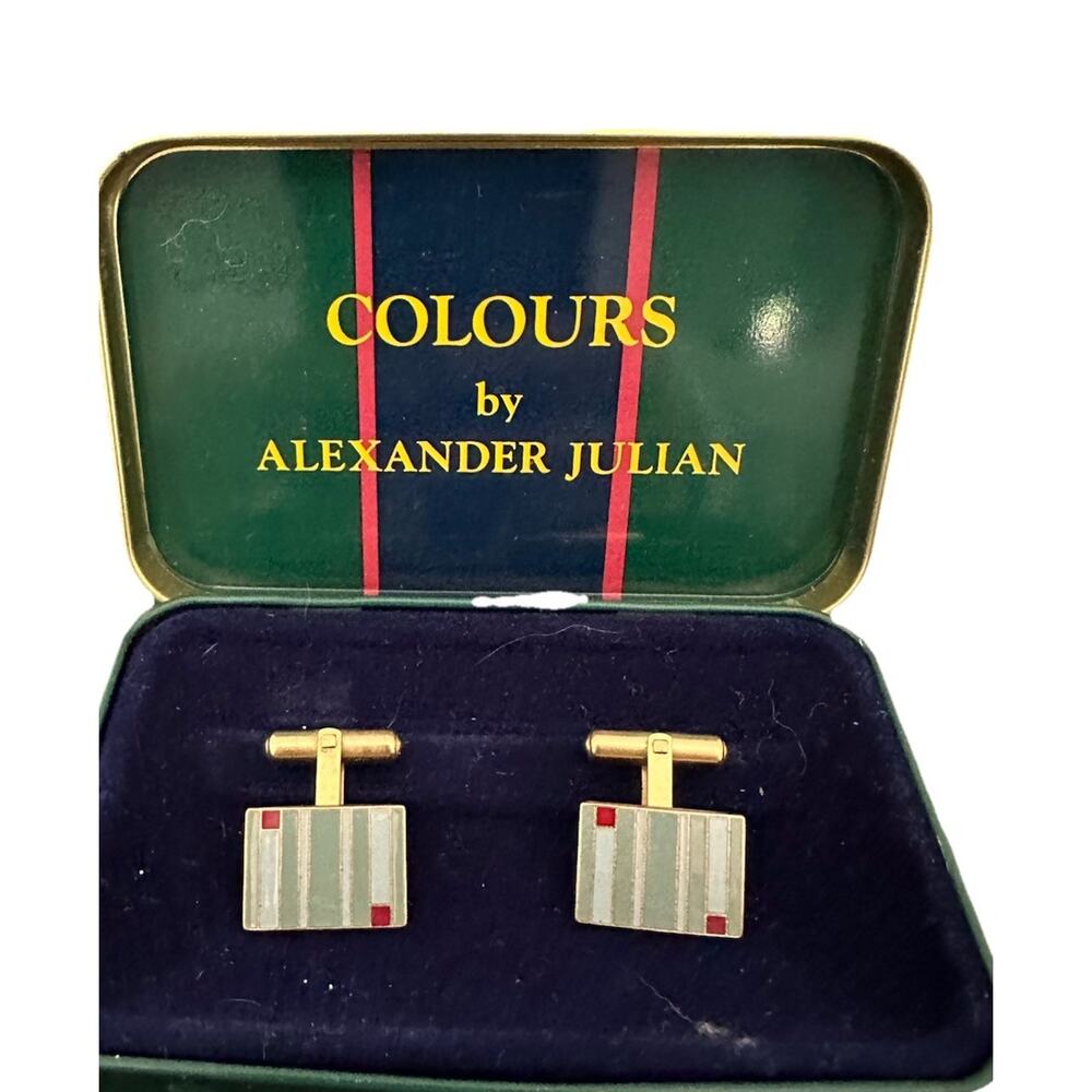 Colours by Alexander Julian Cufflinks Green Grey Red Gold In Original Box 1980’s